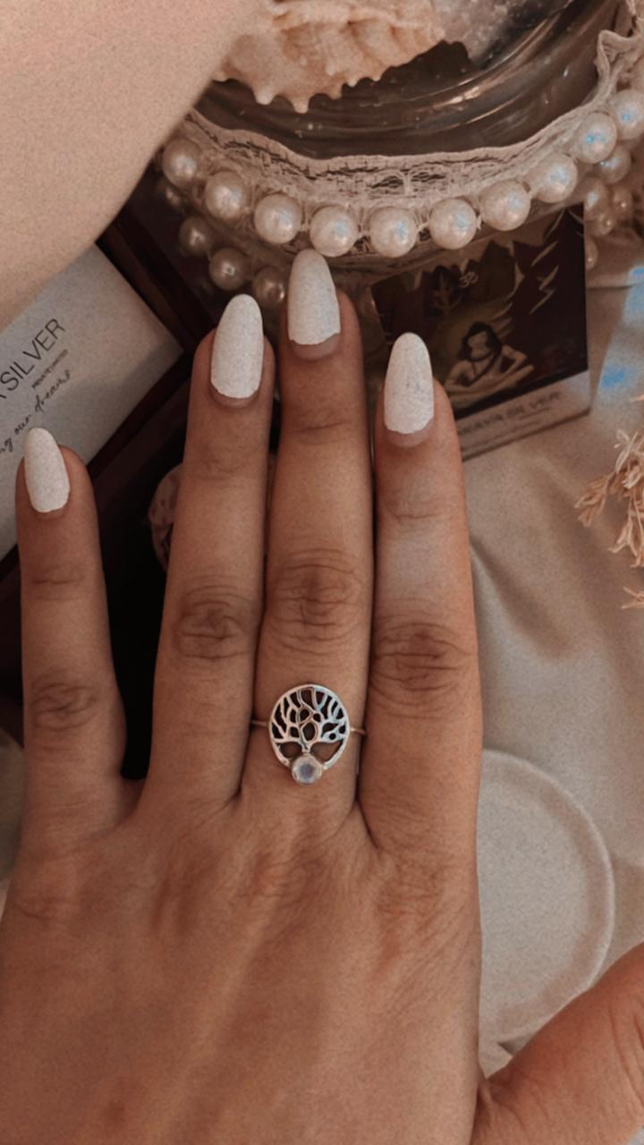 Moonstone Tree of Life 925 Sterling Silver Ring