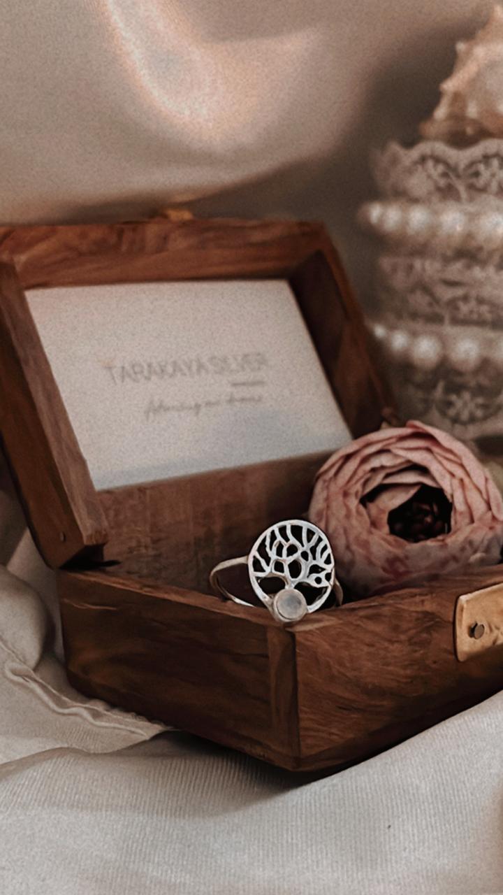 Moonstone Tree of Life 925 Sterling Silver Ring