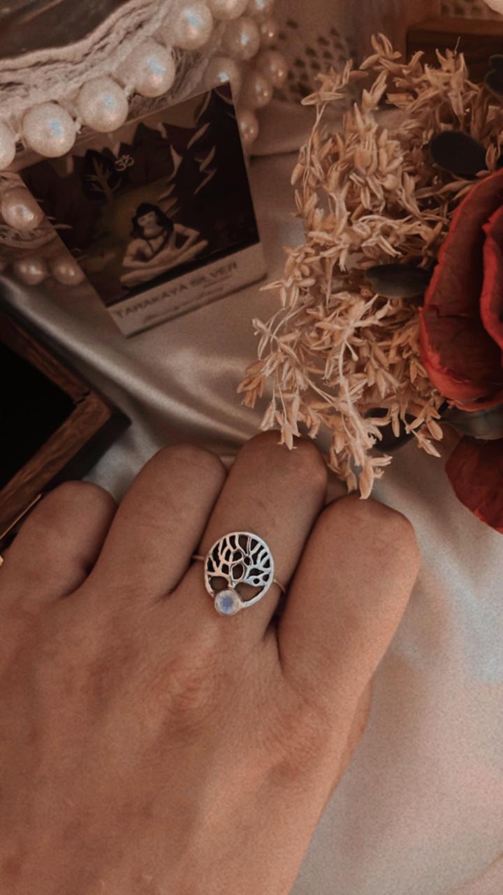 Moonstone Tree of Life 925 Sterling Silver Ring