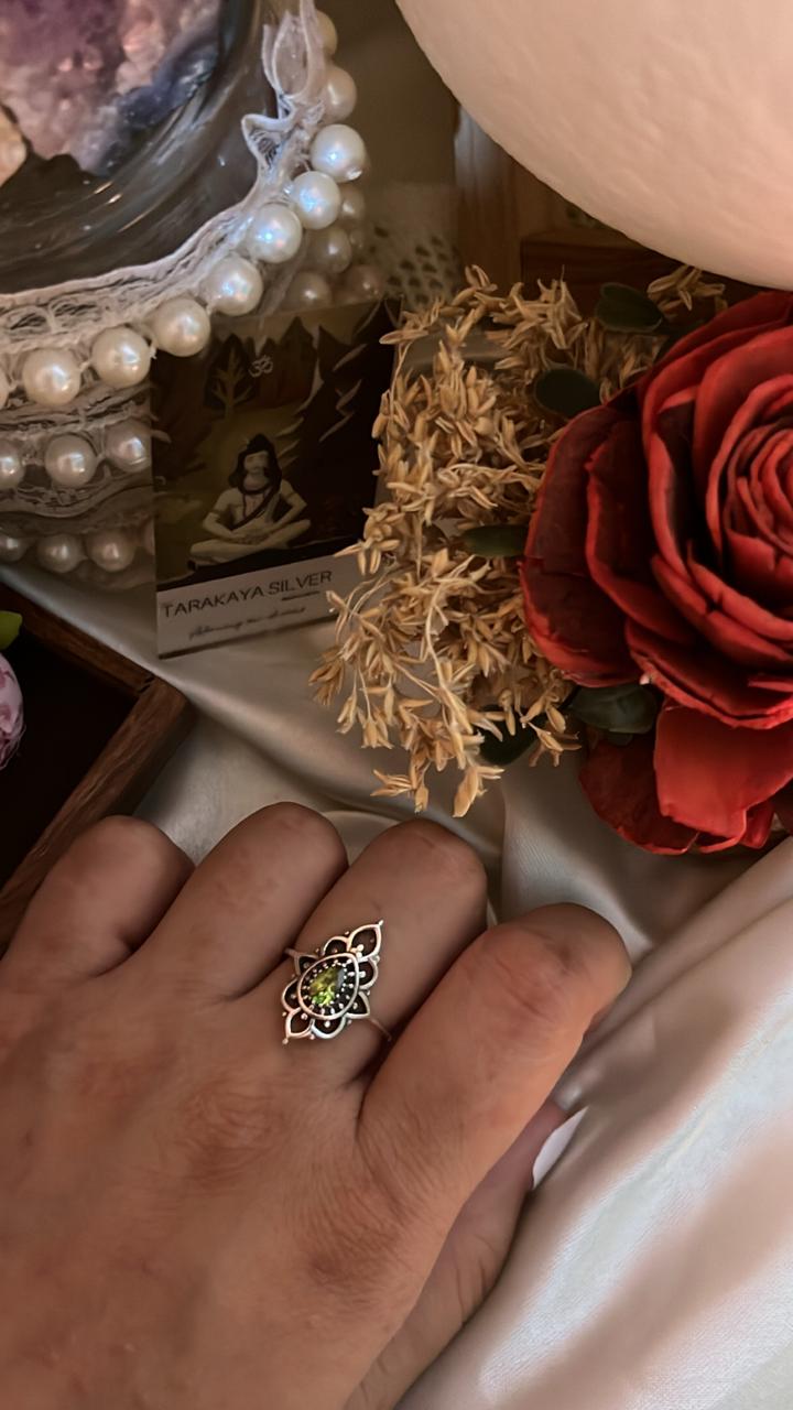 Peridot Boho 925 Sterling Silver Ring