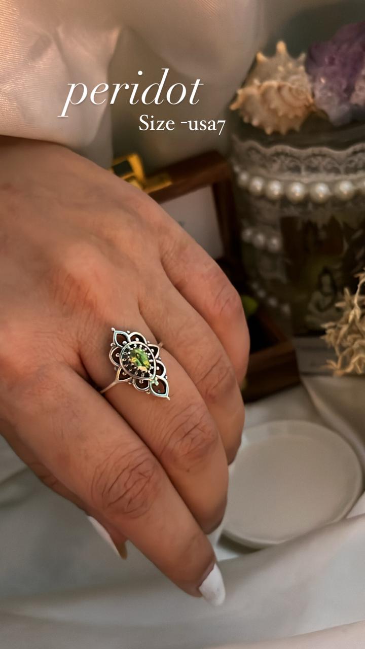 Peridot Boho 925 Sterling Silver Ring