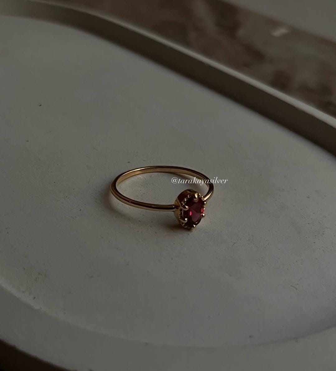Gold Vermeil Rhodolite Garnet Vintage Solitaire 925 Sterling Silver Ring