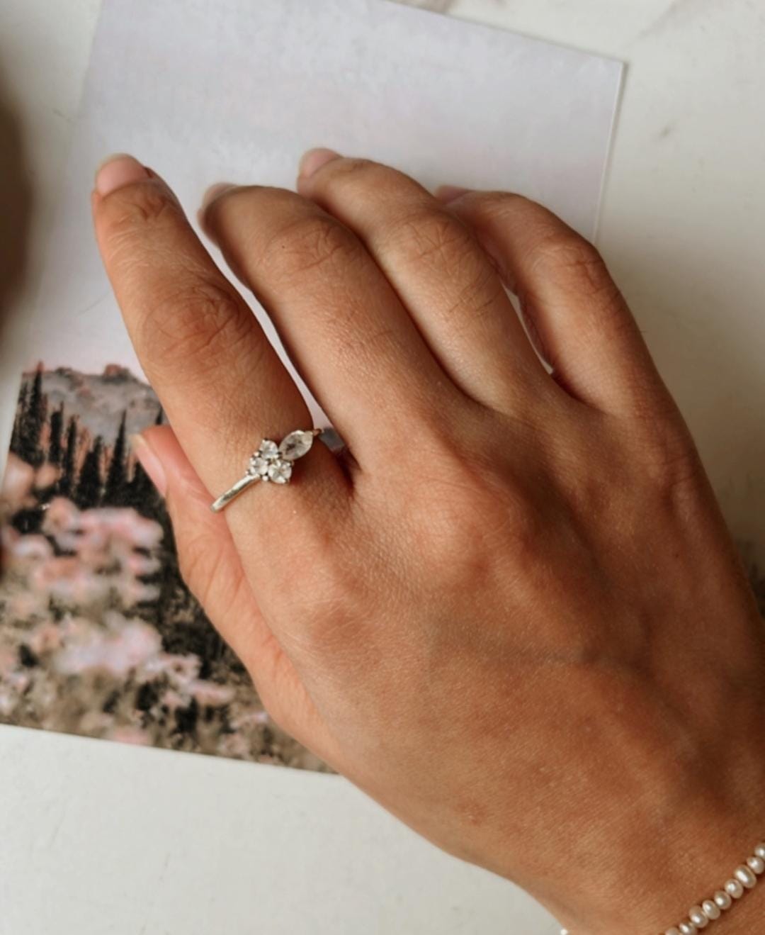 Moonstone Three Stone 925 Sterling Silver Ring