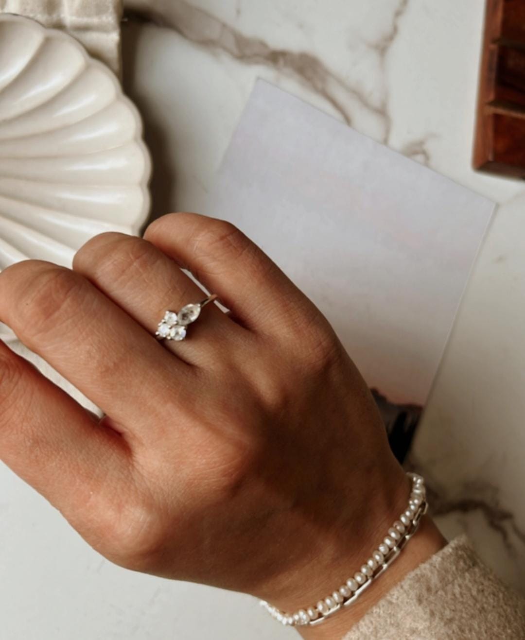 Moonstone Three Stone 925 Sterling Silver Ring