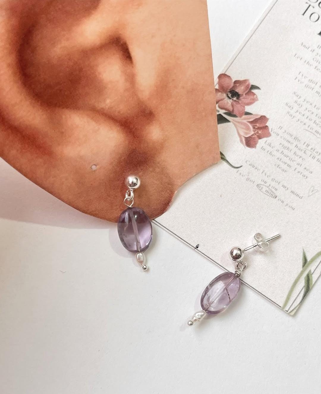 Amethyst Tumble Pearl Ball 925 Sterling Silver Studs