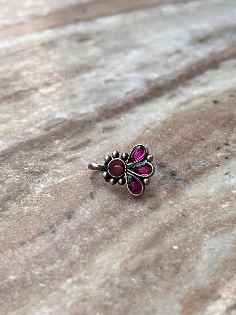 Bugadi Pink Stone Clip On Handcrafted Sterling Silver 925 Helix Ear Cuffs