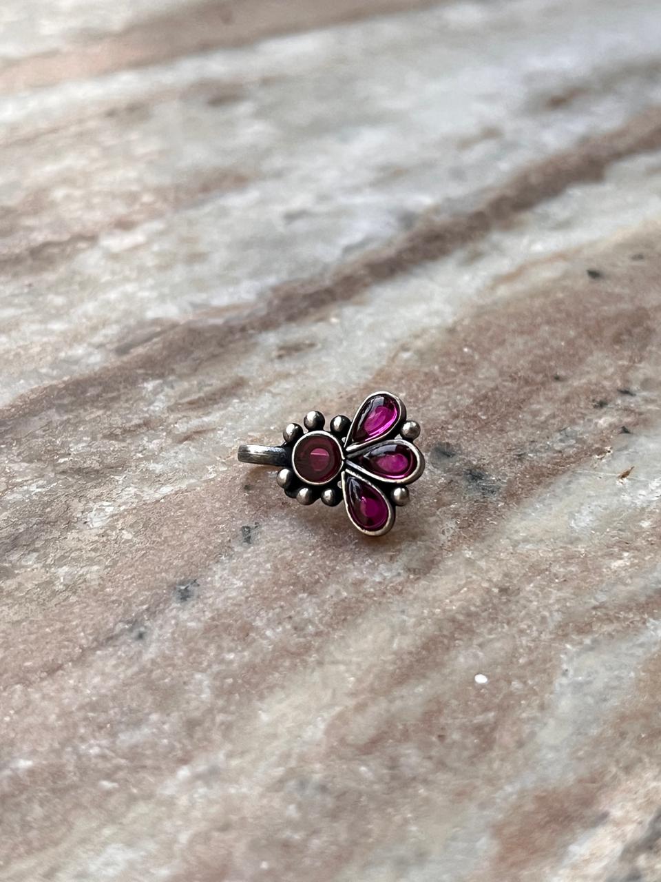 Bugadi Pink Stone Clip On Handcrafted Sterling Silver 925 Helix Ear Cuffs