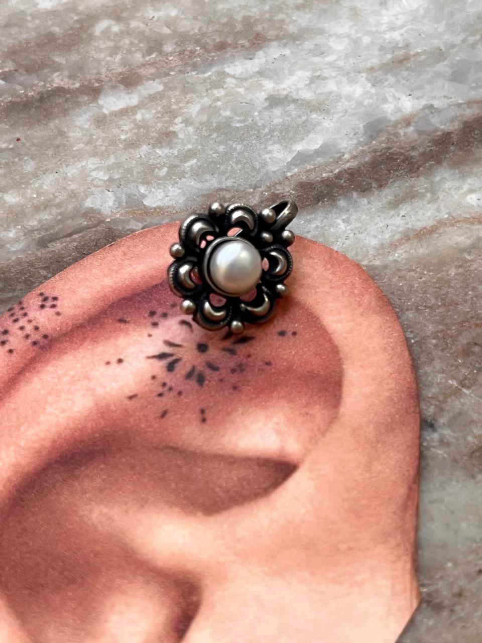 Bugadi Pearl Clip On Handcrafted Sterling Silver 925 Helix Ear Cuffs
