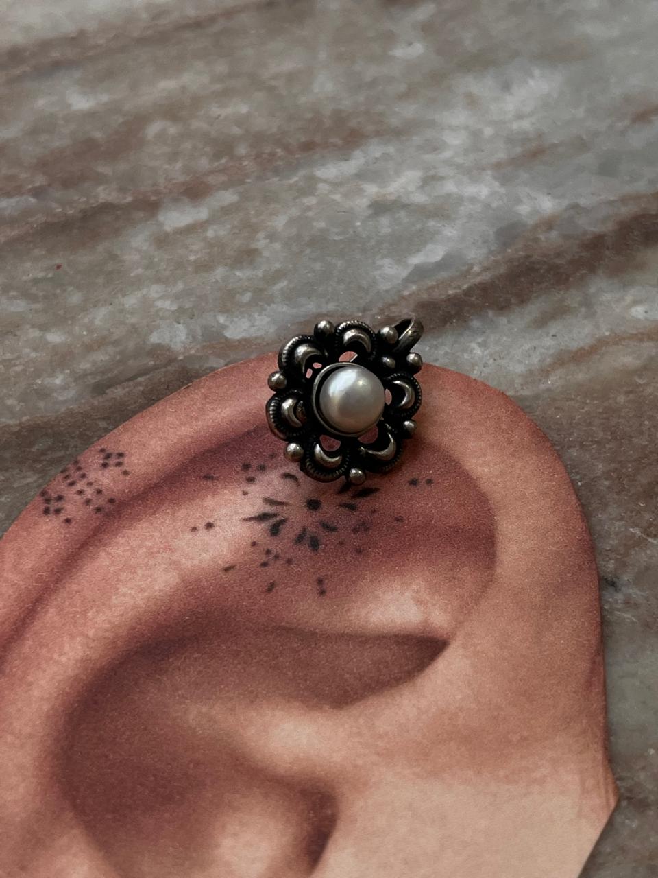 Bugadi Pearl Clip On Handcrafted Sterling Silver 925 Helix Ear Cuffs