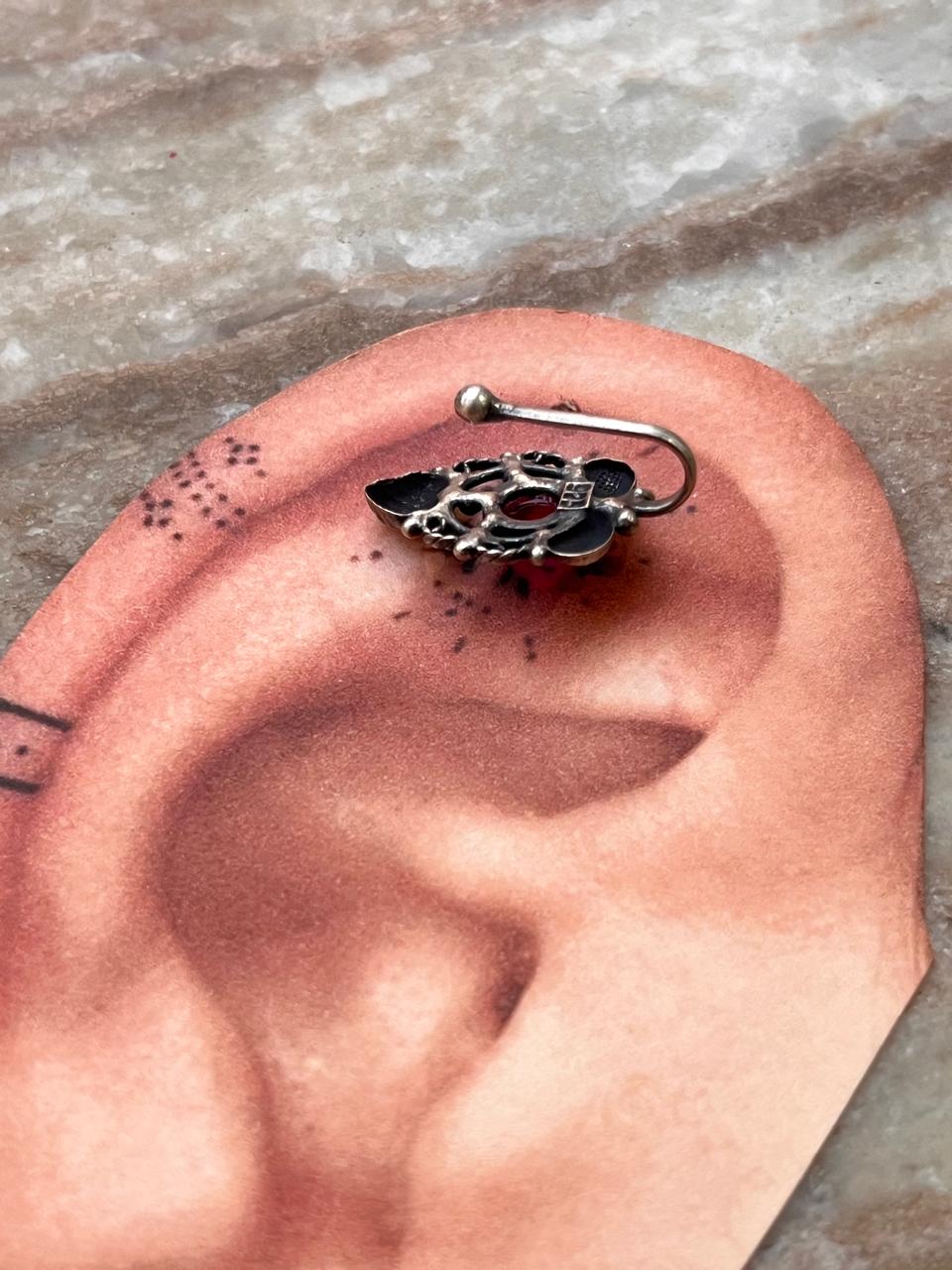 Bugadi Pink Stone Clip On Handcrafted Sterling Silver 925 Helix Ear Cuffs