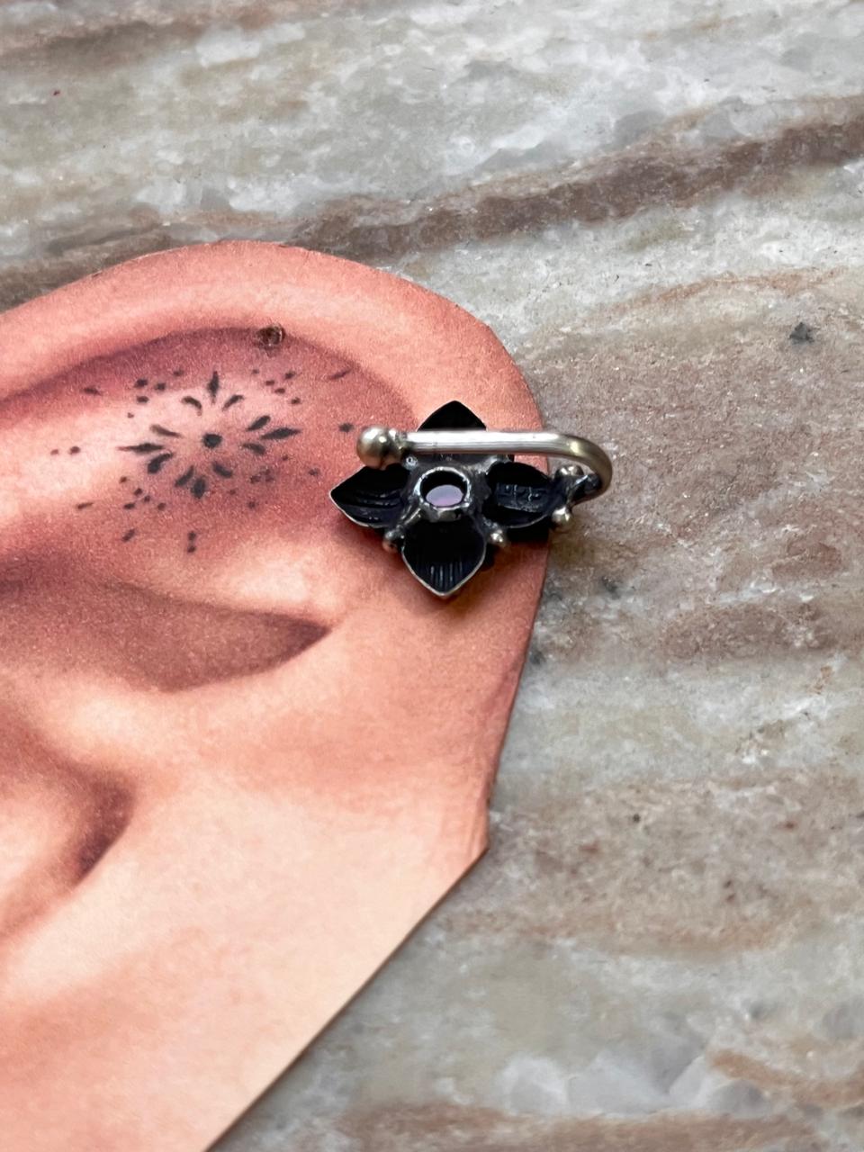 Bugadi Pink Stone Clip On Handcrafted Sterling Silver 925 Helix Ear Cuffs