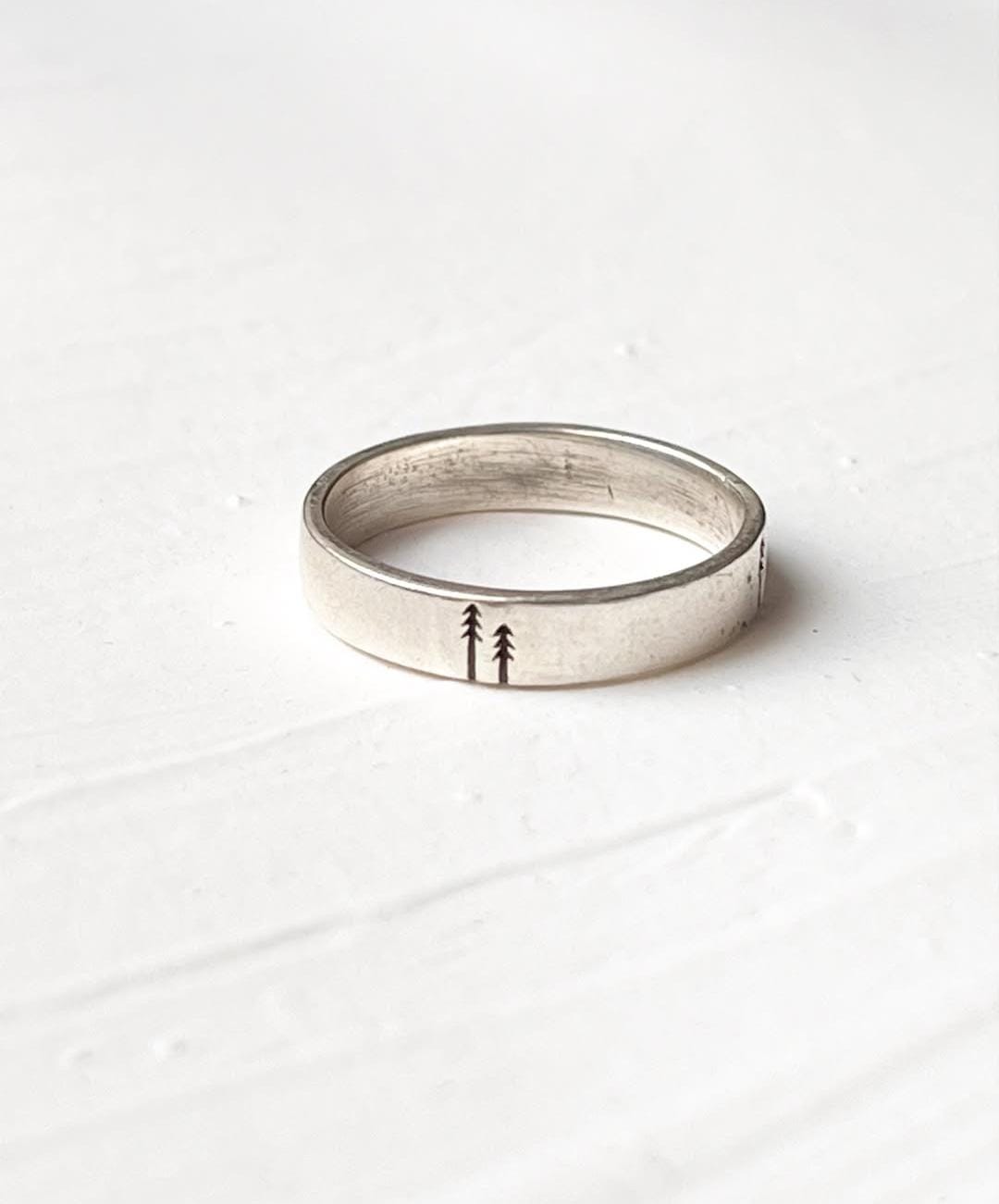Forest Pine Tree Band 925 Sterling Silver Ring