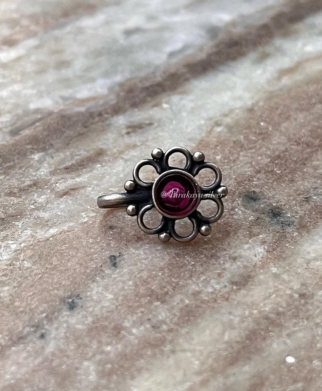Bugadi Pink Stone Clip On Handcrafted Sterling Silver 925 Helix Ear Cuffs