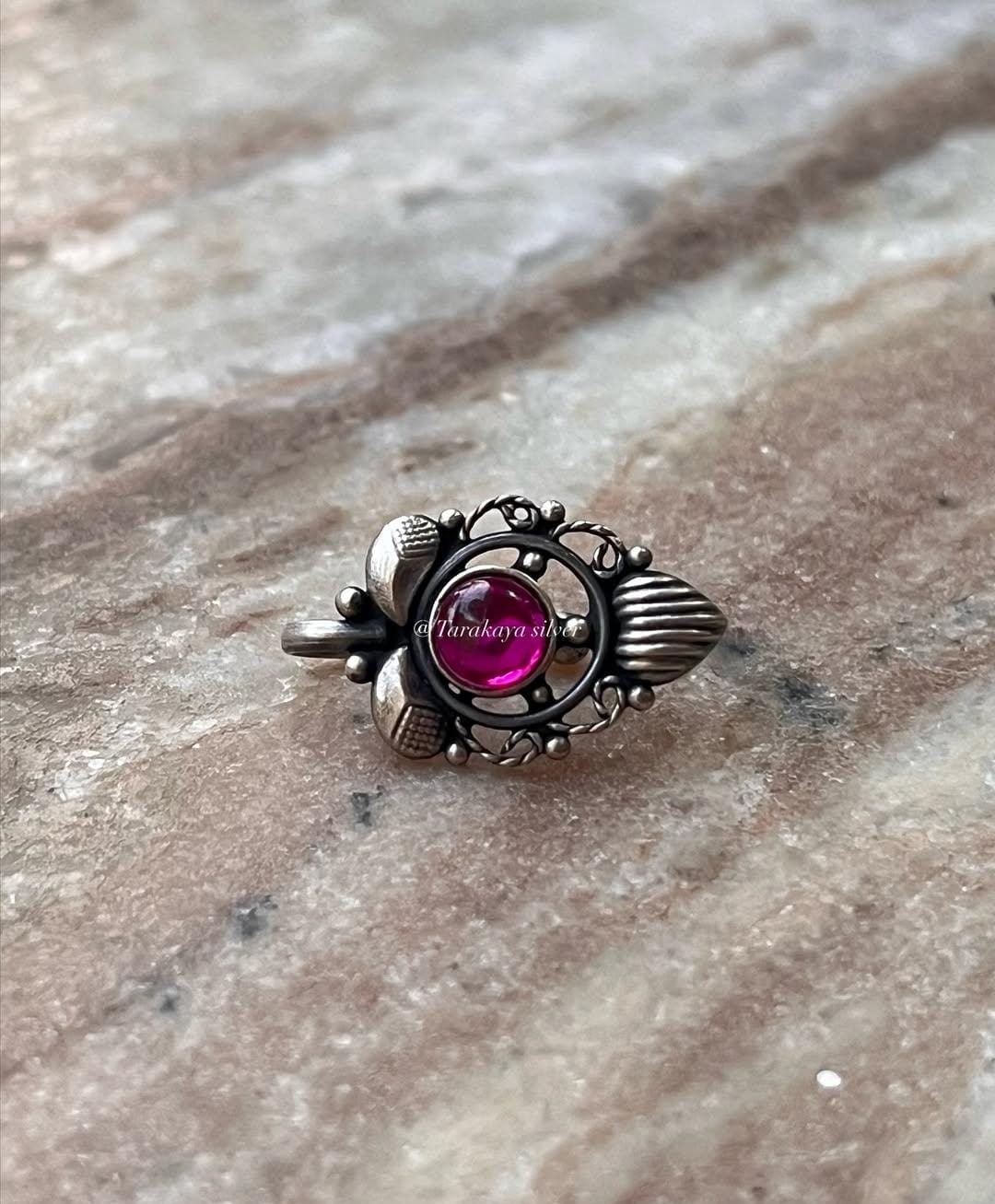 Bugadi Pink Stone Clip On Handcrafted Sterling Silver 925 Helix Ear Cuffs
