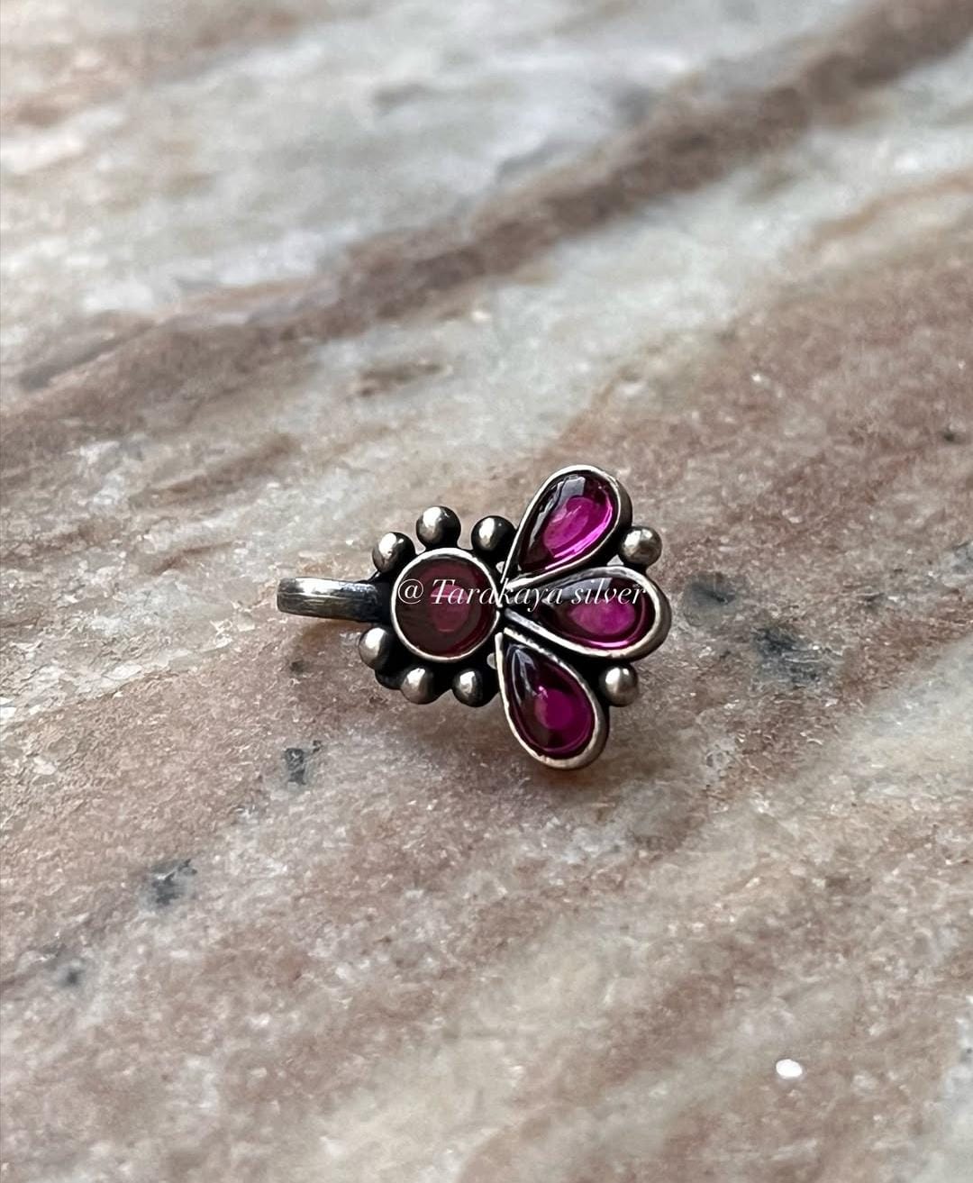 Bugadi Pink Stone Clip On Handcrafted Sterling Silver 925 Helix Ear Cuffs