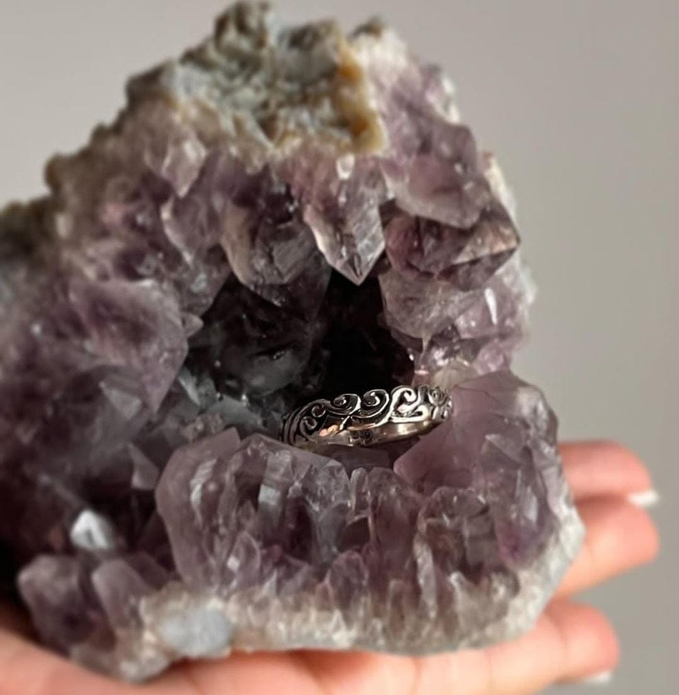 Medium, Thick Vintage Motif Stack Set Couple 925 Sterling Silver Ring