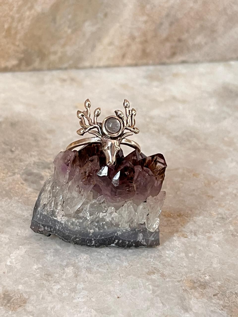 Antler Moonstone 925 Sterling Silver Ring