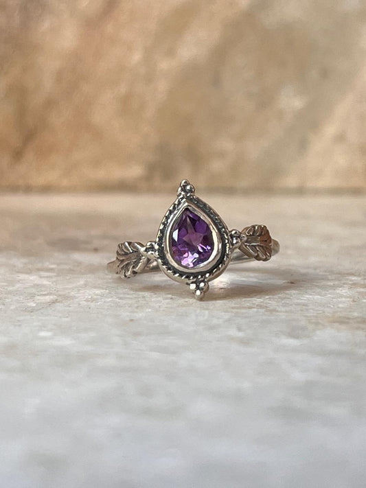 Amethyst Pear Cut Boho 925 Sterling Silver Ring