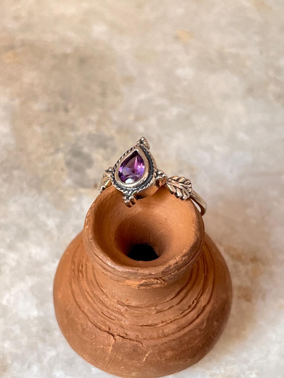 Amethyst Pear Cut Boho 925 Sterling Silver Ring