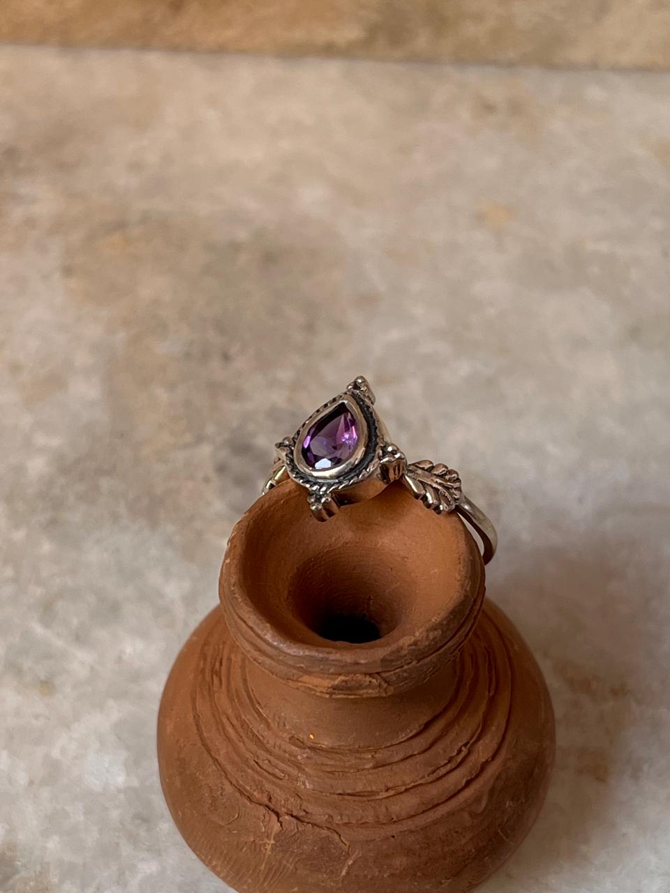 Amethyst Pear Cut Boho 925 Sterling Silver Ring