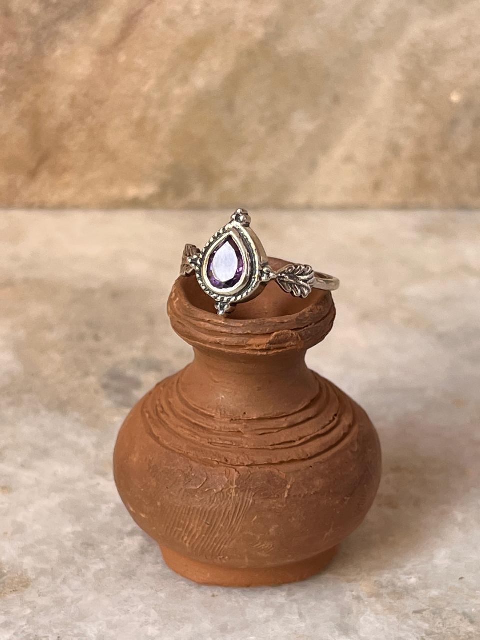 Amethyst Pear Cut Boho 925 Sterling Silver Ring