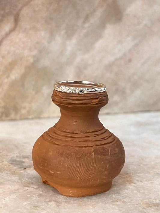 White Topaz Minimal Stackable Band 925 Sterling Silver Ring