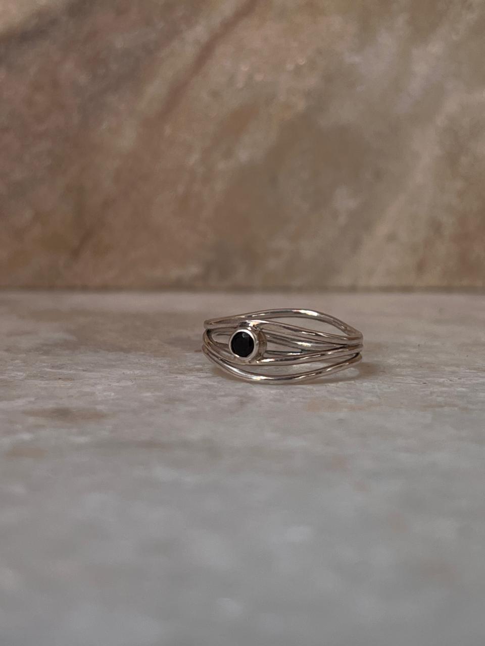 Black Onyx Wire Wrap 925 Sterling Silver Ring