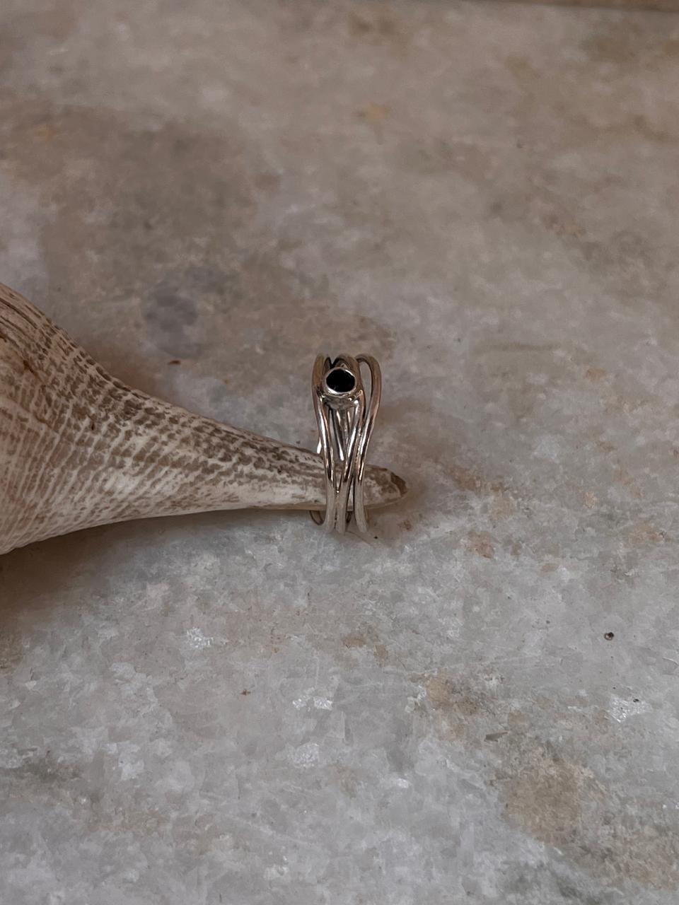 Black Onyx Wire Wrap 925 Sterling Silver Ring