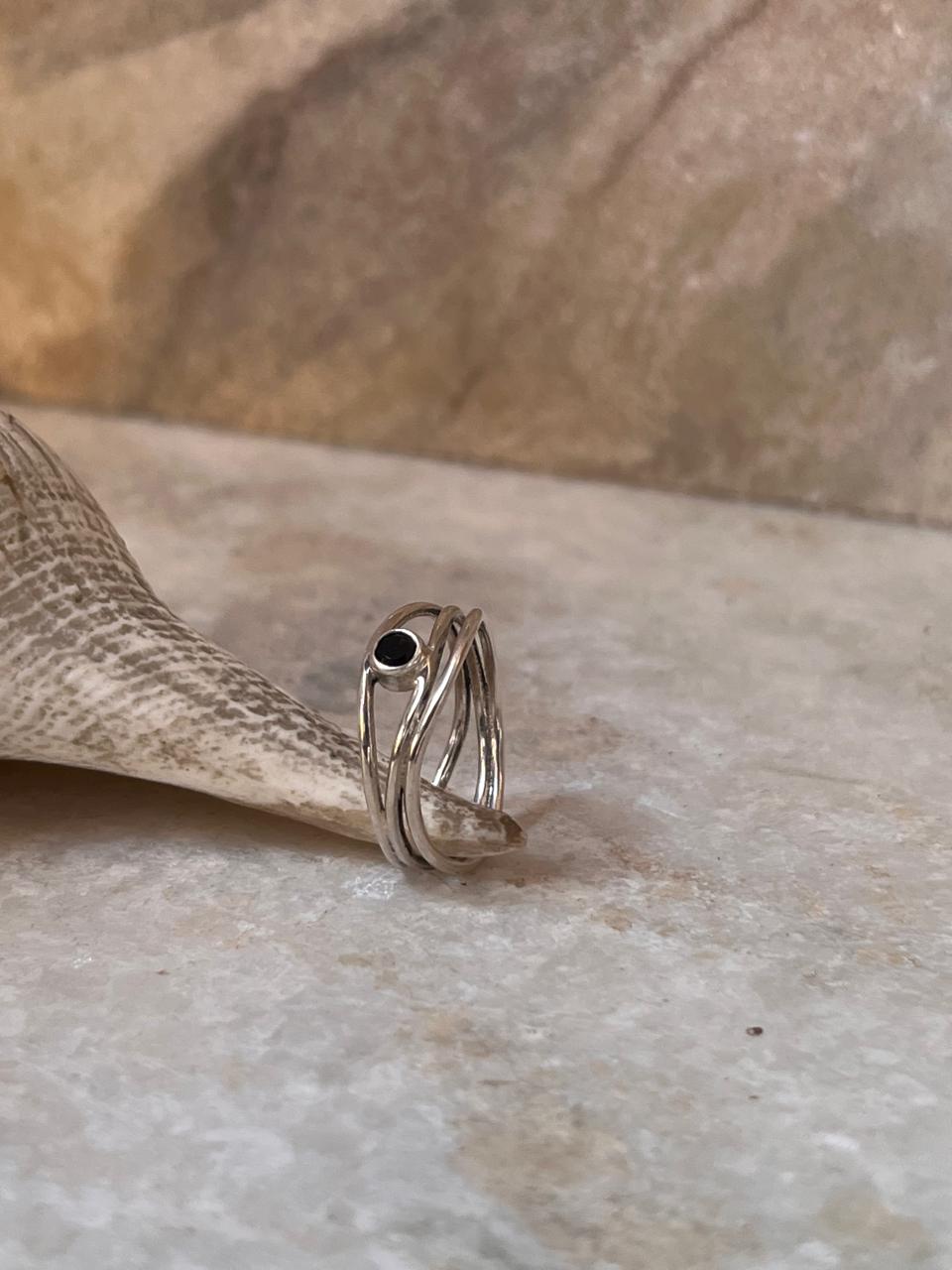Black Onyx Wire Wrap 925 Sterling Silver Ring