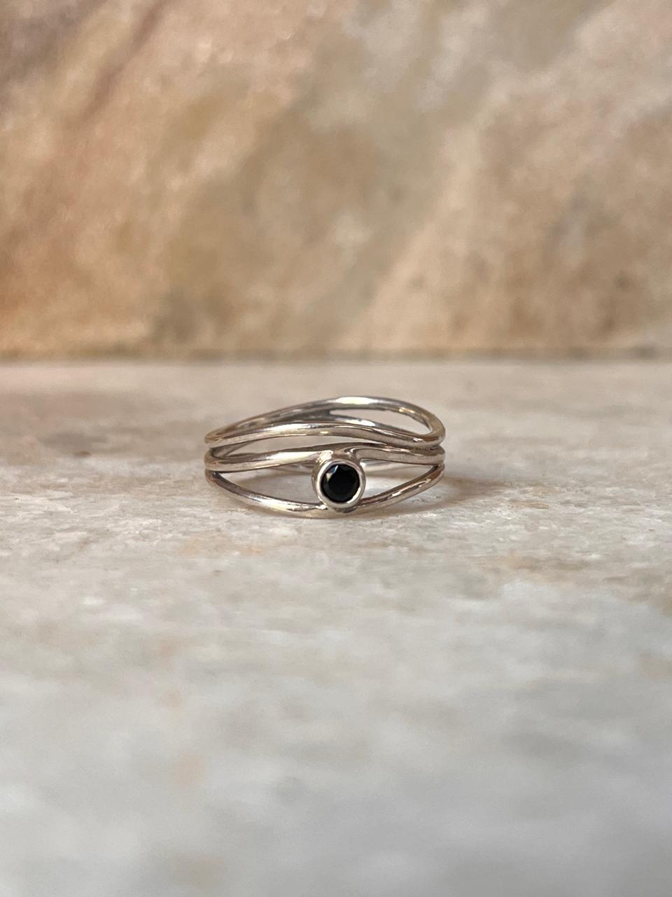 Black Onyx Wire Wrap 925 Sterling Silver Ring
