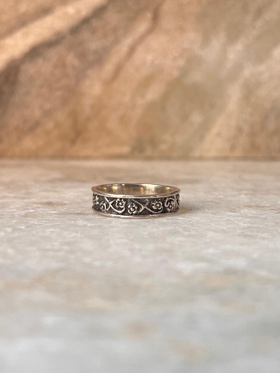 Floral Engraved Band 925 Sterling Silver Ring