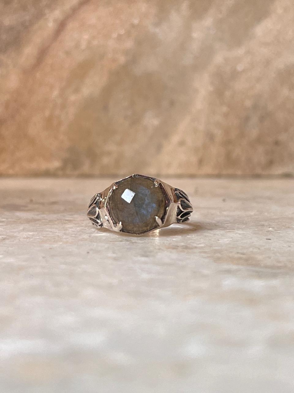 Labradorite Vintage Goth Style Checker Board Cut 925 Sterling Silver Ring