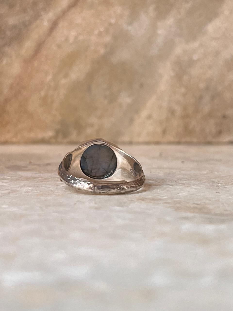 Labradorite Vintage Goth Style Checker Board Cut 925 Sterling Silver Ring