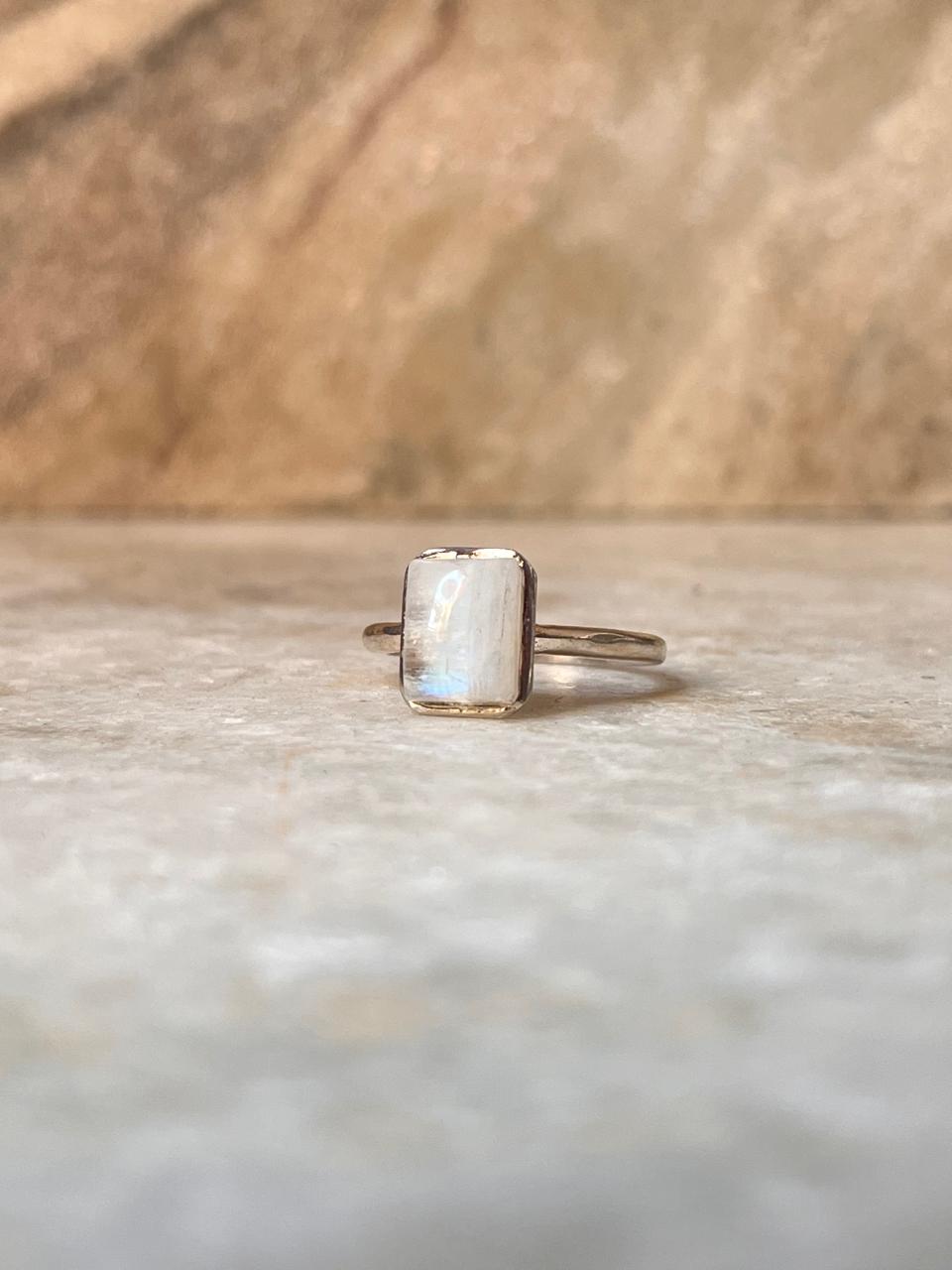 Moonstone Rectangular 925 Sterling Silver Ring