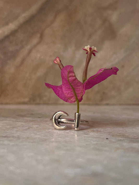 Moon Flower Holder 925 Sterling Silver Ring - Tarakaya Silver