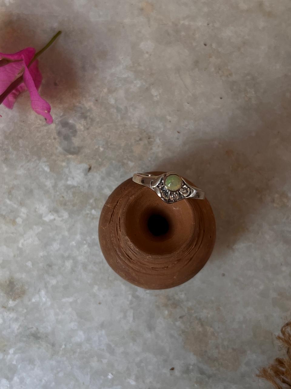 Natural Ethiopian Opal Cherry Blossom 925 Sterling Silver Ring