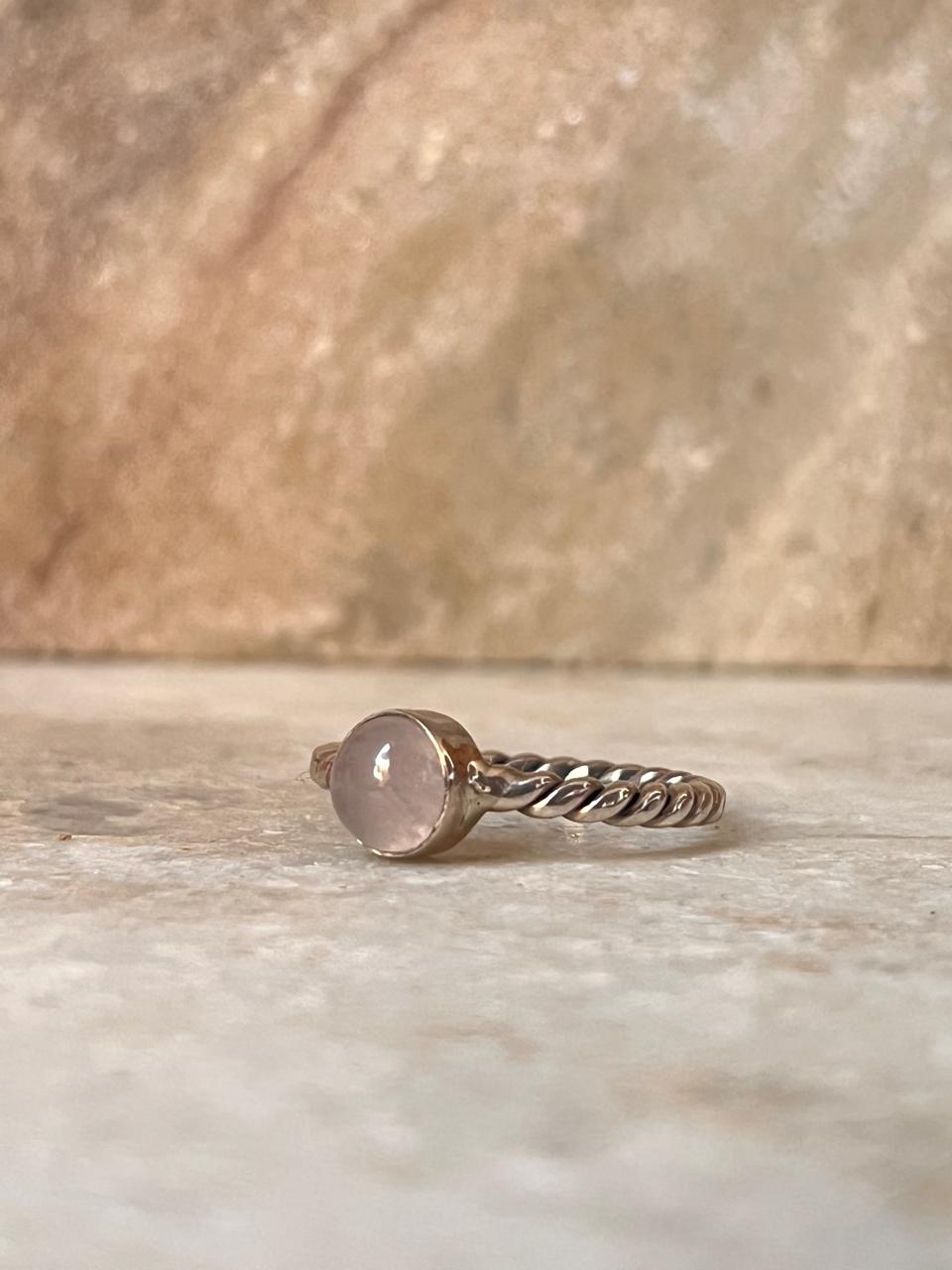 Rose Quartz Rope Band 925 Sterling Silver Ring