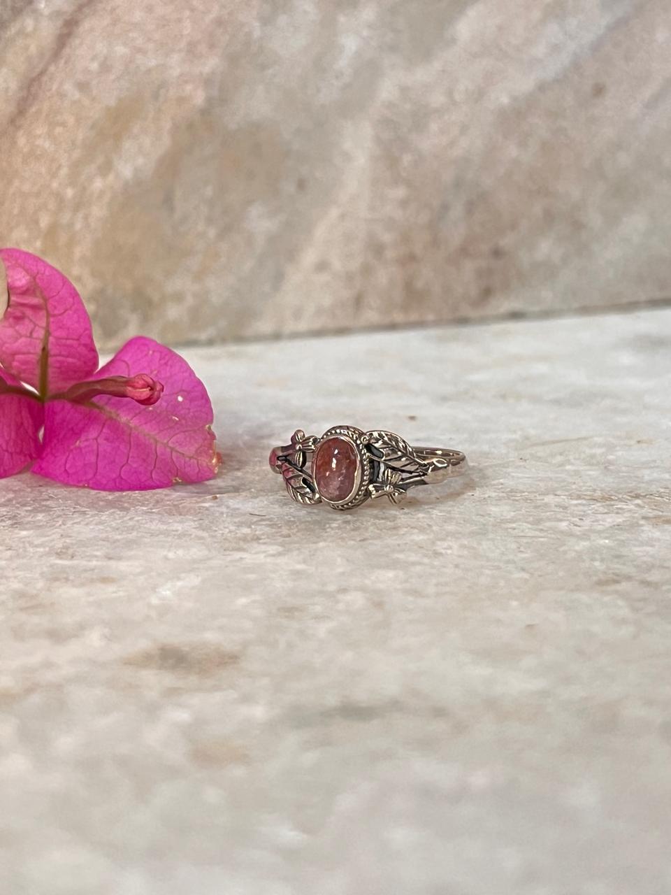 Pink Tourmaline Forest Enchantment 925 Sterling Silver Ring