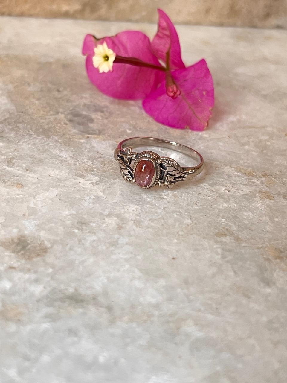 Pink Tourmaline Forest Enchantment 925 Sterling Silver Ring