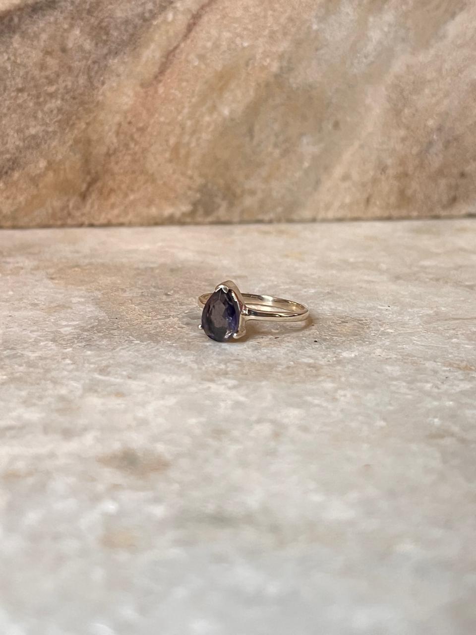 Iolite Solitaire Pear 925 Sterling Silver Ring