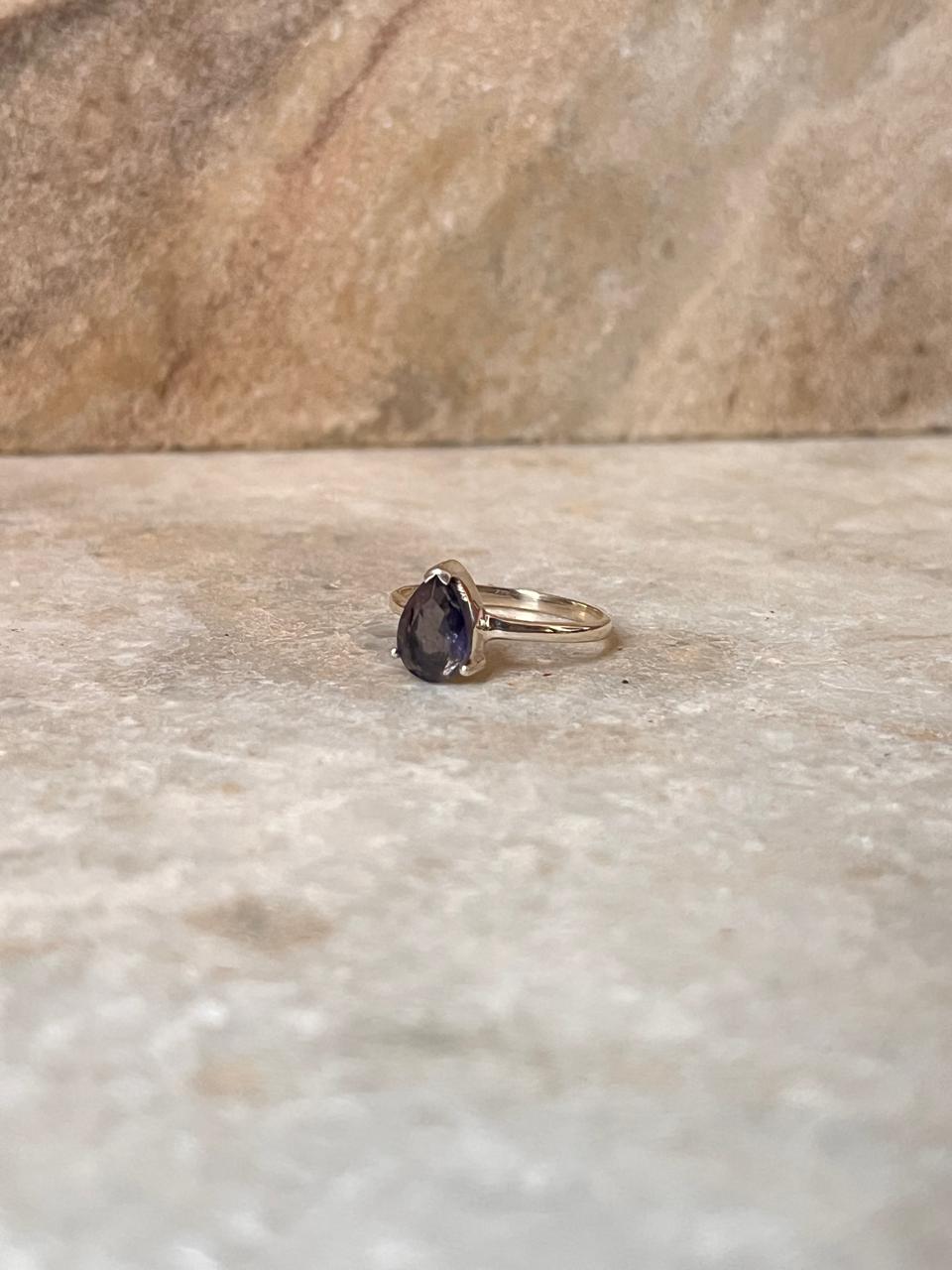 Iolite Solitaire Pear 925 Sterling Silver Ring
