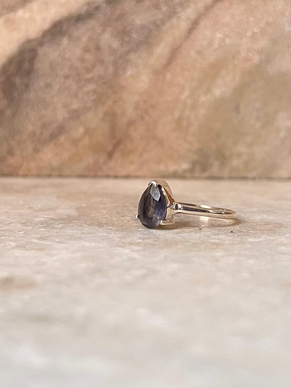 Iolite Solitaire Pear 925 Sterling Silver Ring