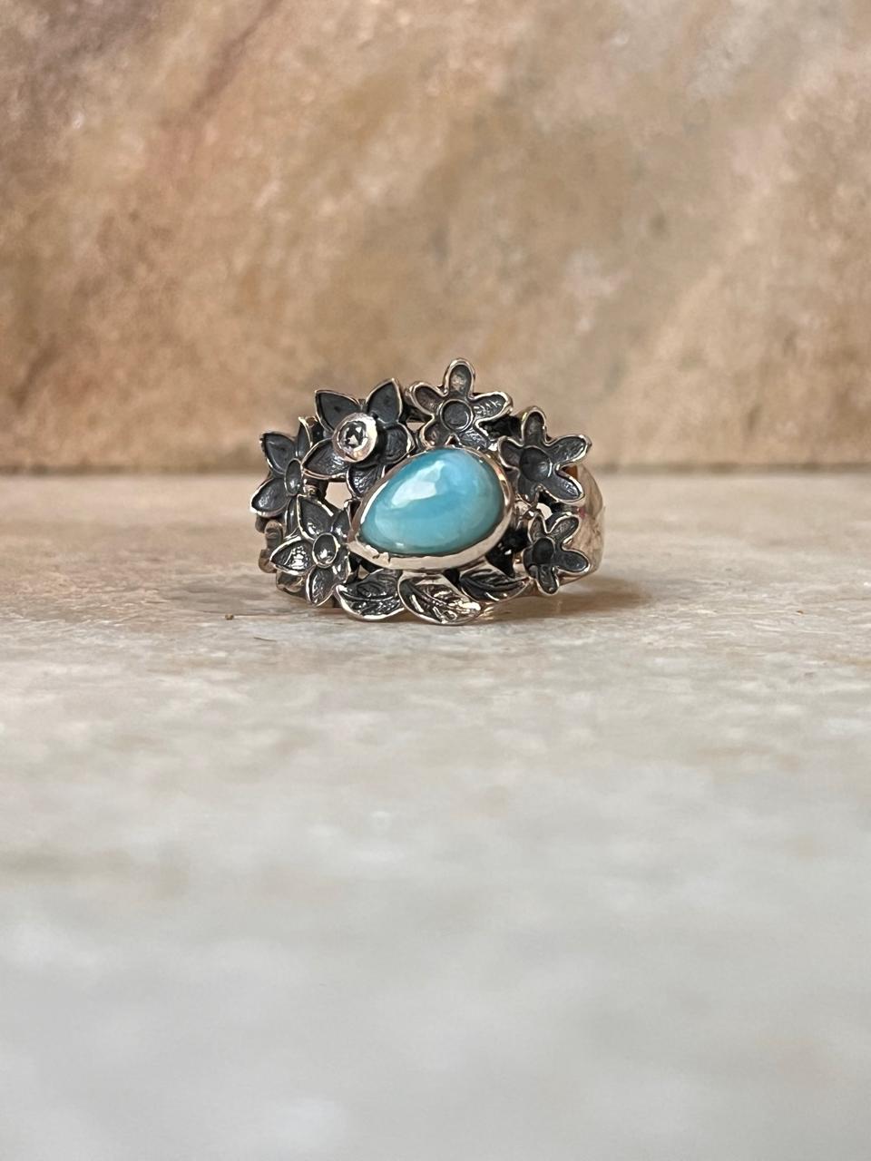 Forest Larimar Statement 925 Sterling Silver Ring