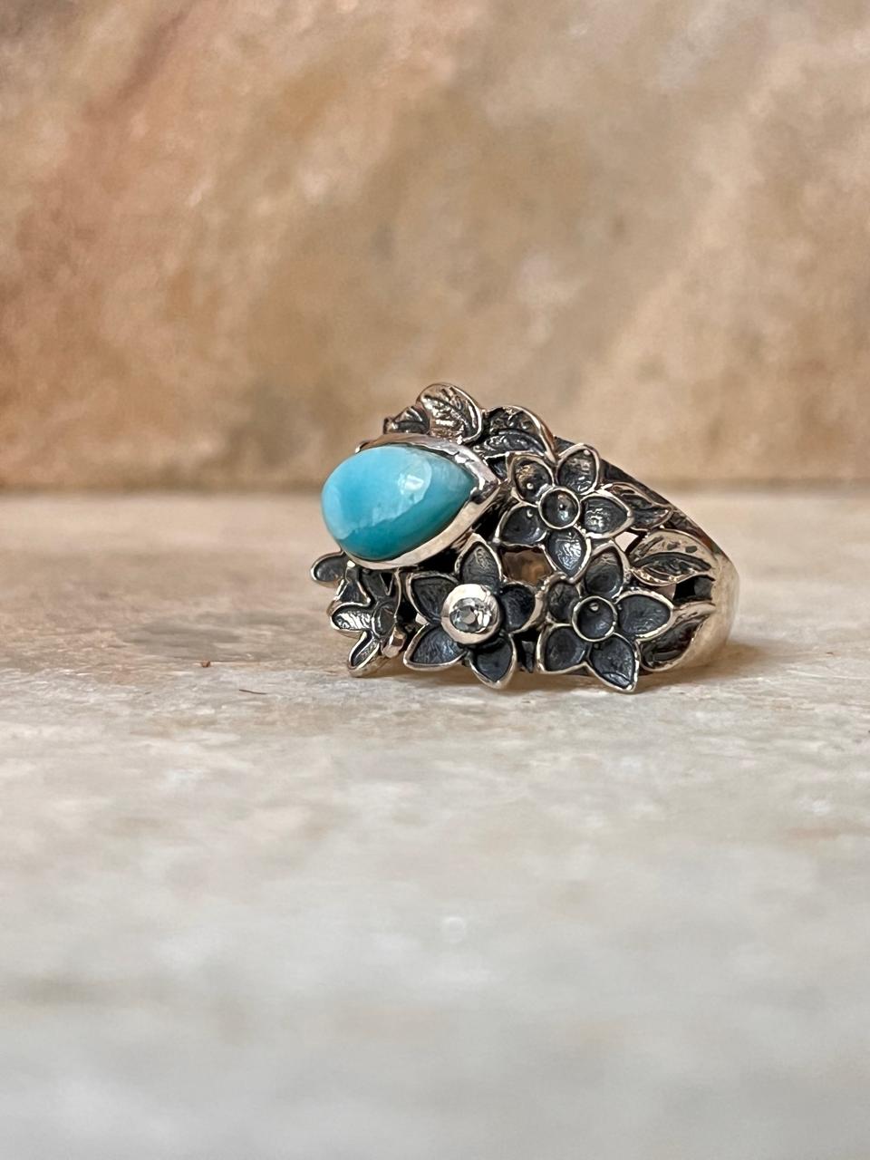 Forest Larimar Statement 925 Sterling Silver Ring