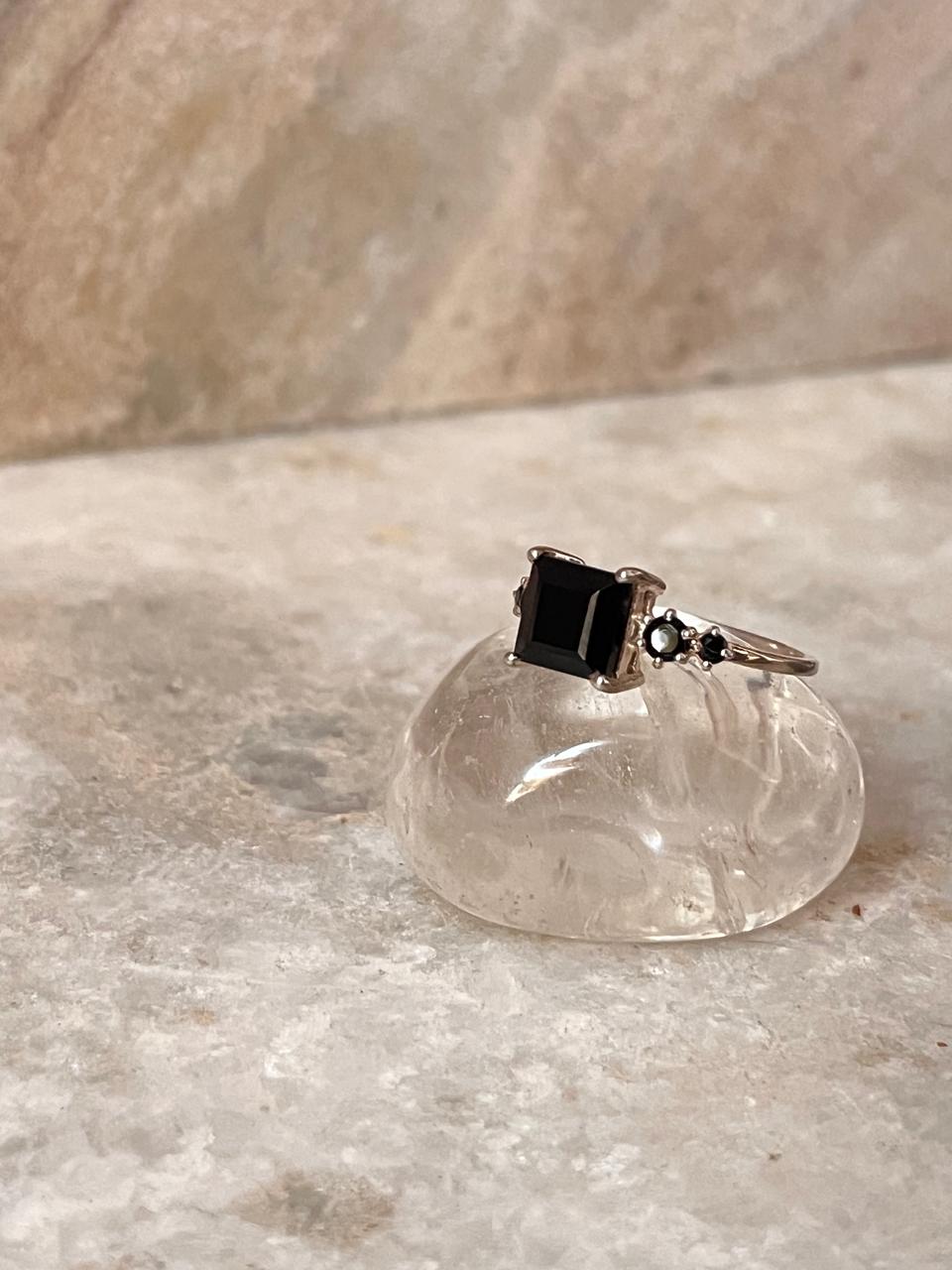 Black Onyx Square Cut 925 Sterling Silver Ring