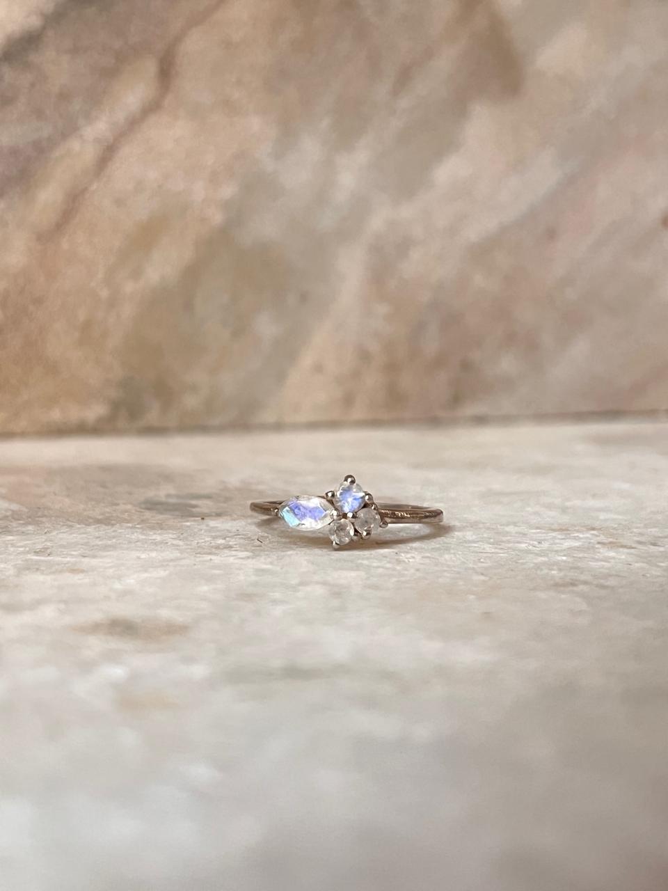 Moonstone Three Stone 925 Sterling Silver Ring