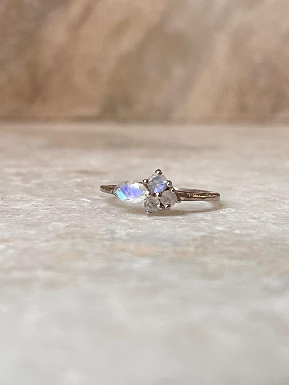 Moonstone Three Stone 925 Sterling Silver Ring