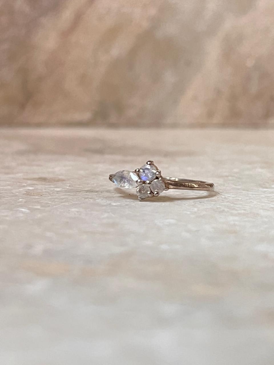 Moonstone Three Stone 925 Sterling Silver Ring