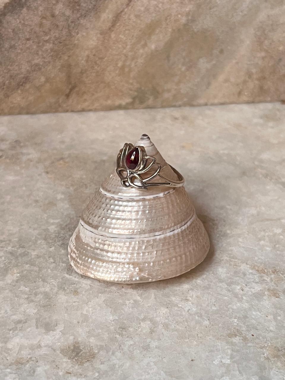 Garnet Divine Lotus 925 Sterling Silver Ring