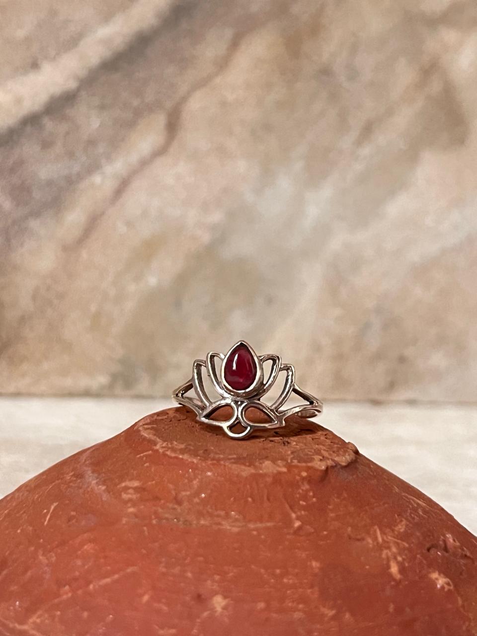 Garnet Divine Lotus 925 Sterling Silver Ring